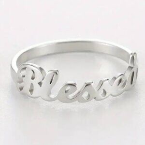 BLESSED Script Handwritten Ring Daily Reminder Silver Tone #1248